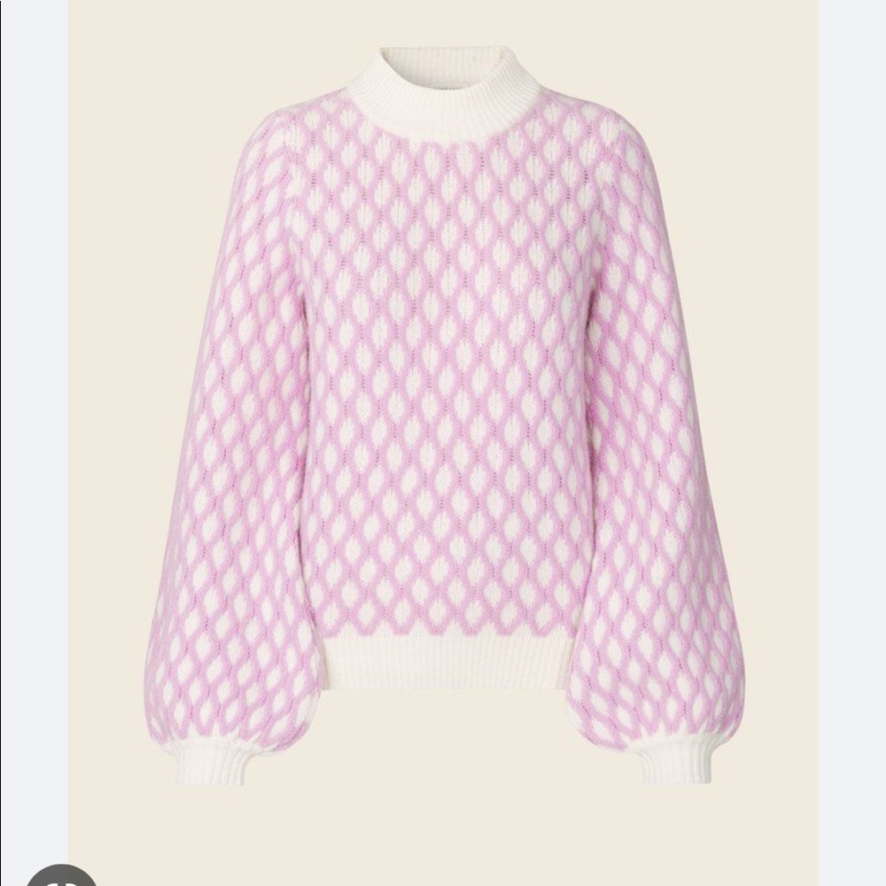Stine Goya Chunky Sweater Pink white Carlo Cable Knit Wool-blend Sweater
